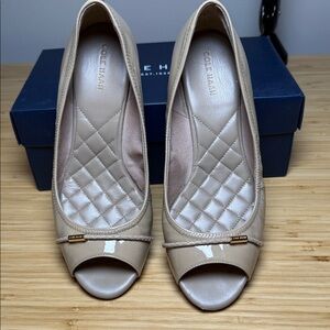 Cole Haan Women's Beige Peep Toe wedge